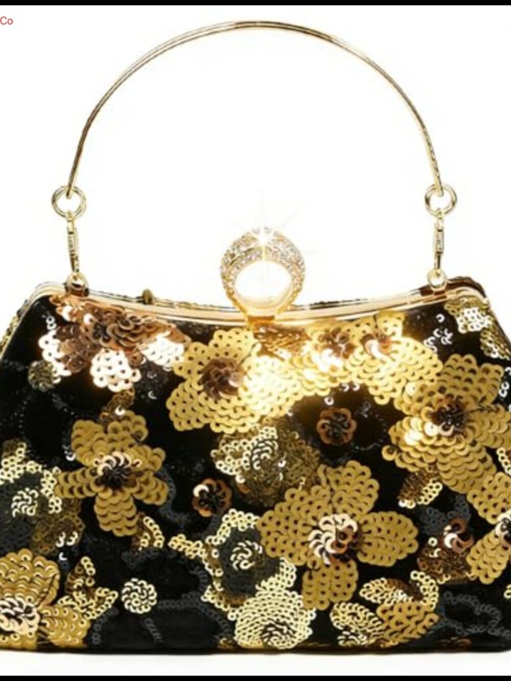 Floral Sequin Evening Clutch Crossbody Purse with Chain Handle